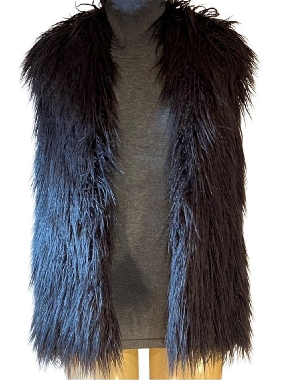 HALSTON Dark Charcoal Faux Fur Vest! NWT Perfect for the BoHo Gypsy look!